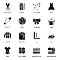 Sewing and Needlework Glyph Icons Pack vector