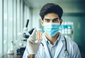 AI generated Doctor researches medicines Generate AI photo