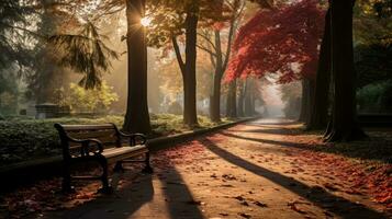 ai generado el encantador camino de un parque romántico callejón foto