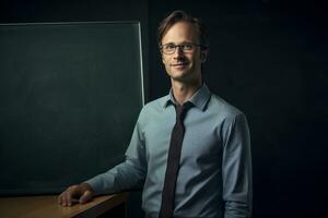 ai generado retrato de un masculino profesor en frente de el clase foto