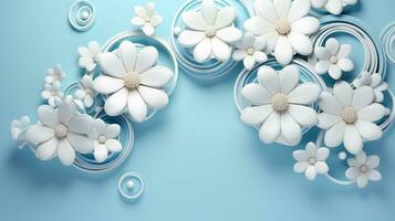 AI generated 3D White Flowers With Blue Background photo