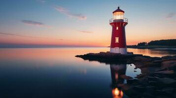 ai generado el calma y reflexivo belleza de un faro en contra el fondo de el noche cielo foto