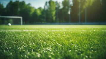 AI generated View of an empty football field with grass photo