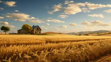 ai generado fascinante paisaje de un dorado trigo campo foto