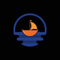 barco en el mar logo vector