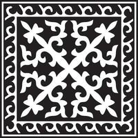Vector black monochrome square Kazakh national ornament. Ethnic pattern of the peoples of the Great Steppe,  Mongols, Kyrgyz, Kalmyks, Buryats.