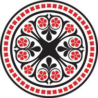 Vector red and black colored round ornament of ancient Greece. Classic circle pattern of the Roman Empire.