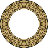 Vector golden round Egyptian border. Circle ornament of ancient Africa. Pattern of lotus flowers and sun.