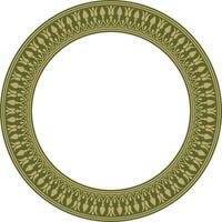 Vector gold and green round classical Greek meander ornament. Pattern, circle of Ancient Greece. Border, frame, ring of the Roman Empire.