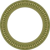 Vector gold and green round classical Greek meander ornament. Pattern, circle of Ancient Greece. Border, frame, ring of the Roman Empire.