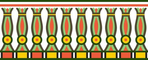 Vector colorful seamless Egyptian border. Endless ornament of Ancient Africa. Pattern of lotus flowers and sun.