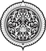 Vector monochrome black round Arabic ornament. Muslim patterned medallion.