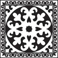 Vector black monochrome square Kazakh national ornament. Ethnic pattern of the peoples of the Great Steppe, Mongols, Kyrgyz, Kalmyks, Buryats.