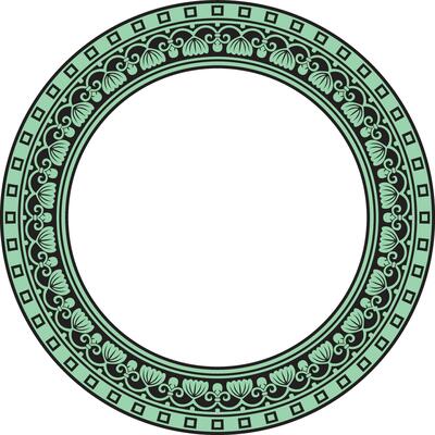 Vector green with black round ornament ring of ancient Greece. Classic pattern frame border Roman Empire.