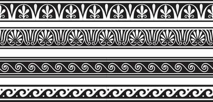 Set of vector monochrome seamless greek classic ornament. Pattern for a border and a frame. Ancient Greece and the Roman Empire. Endless black meander.