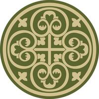 Vector green with black round ancient Byzantine ornament. Classical circle of the Eastern Roman Empire, Greece. Pattern motifs of Constantinople.
