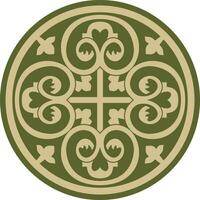 Vector green with black round ancient Byzantine ornament. Classical circle of the Eastern Roman Empire, Greece. Pattern motifs of Constantinople.