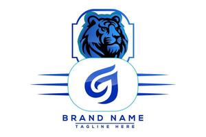 CJ Tiger logo Blue Design. Vector logo design for business.