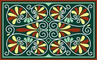 Vector colored green square classical ornament of Ancient Greece and Roman Empire. Tile, Arabesque, Byzantine pattern