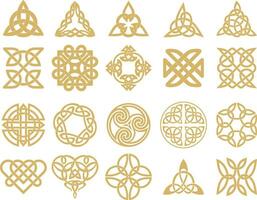 Vector set of golden celtic knots. Ornament of ancient European peoples. The sign and symbol of the Irish, Scots, Britons, Franks.