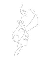 frente Beso de Pareja decorativo Arte continuo uno línea dibujo vector