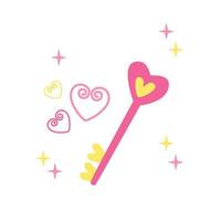 Valentine's day, February 14. Vector illustrations of love key. Drawings for postcard, card, congratulations and poster.