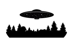 A UFO in Jungle Silhouette vector