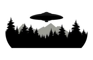 A UFO in Jungle Silhouette vector isolated on a white background