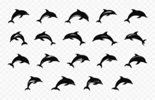 delfín negro siluetas vector colocar, delfines silueta clipart haz