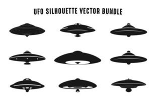 UFO Silhouette black vector Set, Flying saucer Silhouettes bundle, Spaceship UFO icon Collection