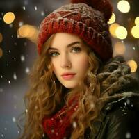 AI generated A Beautiful Woman in the Snowy Christmas photo