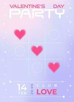 Modern y2k design Valentine's Day party invitation, banner, poster. Trendy aesthetic soft color vector illustrations with aura hearts in clouds, abstract shapes, stars, gradient and typography.