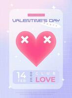 Modern y2k design Valentine's Day party invitation, poster. Trendy pastel soft color vector illustration with heart, abstract shapes, stars, gradient and typography.