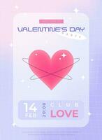 Modern y2k design Valentine's Day party invitation, poster. Trendy pastel soft color vector illustration with heart, abstract shapes, stars, gradient and typography.