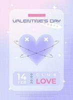 Modern y2k design Valentine's Day party invitation, poster. Trendy pastel soft color vector illustration with heart, abstract shapes, stars, gradient and typography.