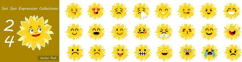 Collection of difference emoticon icon of cute sun cartoon on white background vector illustration