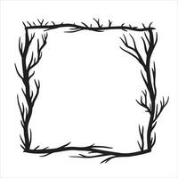 Tree frame, floral square border. Plant and twig decoration isolated on white background. black outline silhouette. decorative vintage scary element. Dark forest concept. vector