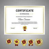 Golden box pattern border with red Badge Certificate vector