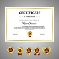 Golden box pattern border with red Badge Certificate vector