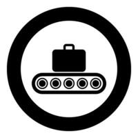 Conveyor belt airport tape baggage passengers luggage suitcase production line automated manufacturing icon in circle round black color vector illustration image solid outline style