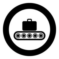 Conveyor belt airport tape baggage passengers luggage suitcase production line automated manufacturing icon in circle round black color vector illustration image solid outline style