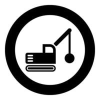 Sloopkraan building machine demolish wrecking ball crane truck icon in circle round black color vector illustration image solid outline style