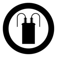 Electric transformer high voltage substation energy power icon in circle round black color vector illustration image solid outline style