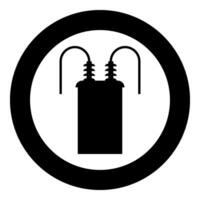 Electric transformer high voltage substation energy power icon in circle round black color vector illustration image solid outline style