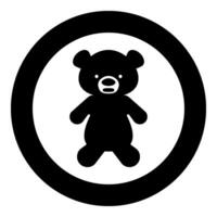 Toy plush bear cute doll icon in circle round black color vector illustration image solid outline style