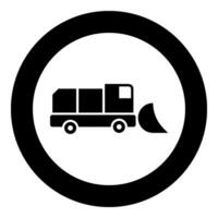 Snowblower snow clear machine snowplow truck plough clearing vehicle equipped seasons transport winter highway service equipment clean icon in circle round black color vector illustration image solid