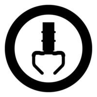 Prize toy manipulator iron hook crane claw picker icon in circle round black color vector illustration image solid outline style