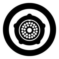 Grate for meat grinder plate mincer device for growing shallow of meat lattice with nut screw female screw pawl stop latch holder icon in circle round black color vector illustration image solid