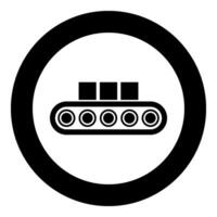 Conveyor belt airport tape baggage passengers luggage box production line automated manufacturing icon in circle round black color vector illustration image solid outline style