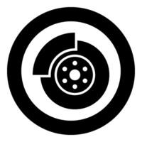 Car brake disk part gear system icon in circle round black color vector illustration image solid outline style